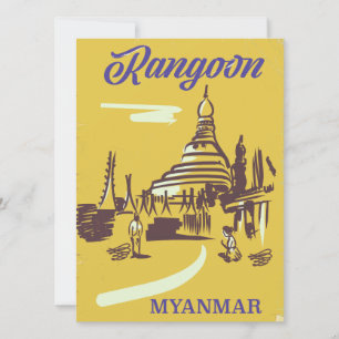 Cartel de viaje vintage de Rangún Myanmar