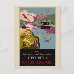Cartel de viaje vintage Yangtsze China Tarjeta pos