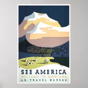 Cartel de viaje WPA de impresión de Montana Art Se