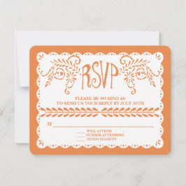 Cartel del Boda del Naranja del RSVP Papel Picado