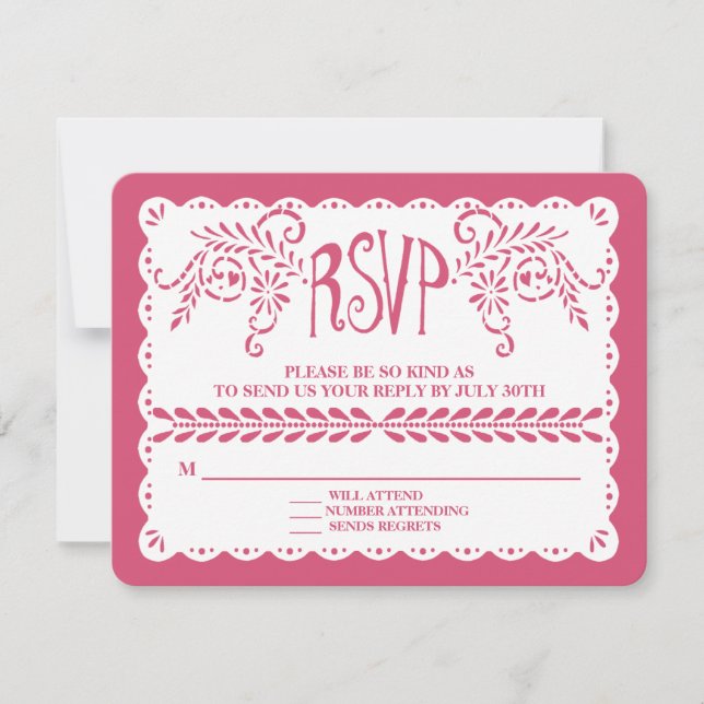 Cartel del Boda Papel Picado RSVP Hot Pink Fiesta (Anverso)