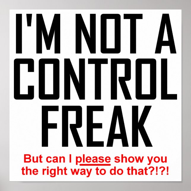 Cartel divertido de señal de maniático del control (Frente)
