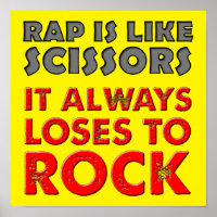 Cartel divertido de señal de Rap Versus Rock Paper