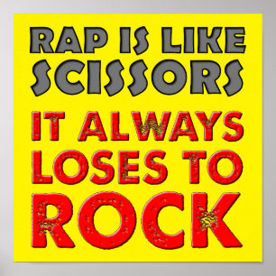 Cartel divertido de señal de Rap Versus Rock Paper
