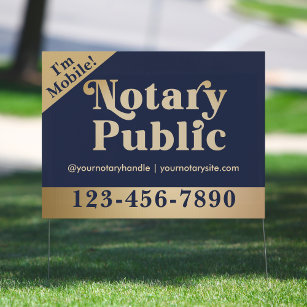 Cartel Elegante yard público de notario de oro y azul