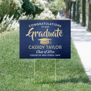 Cartel Felicidades por graduación blanca de oro azul de l