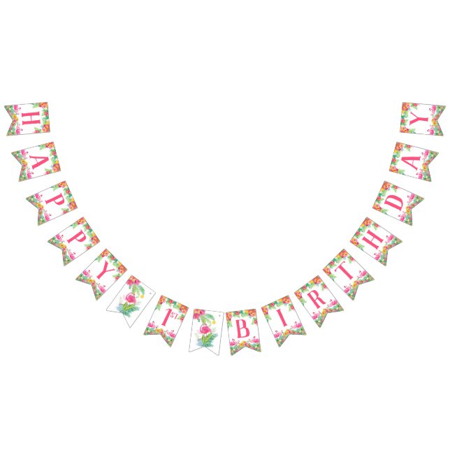 Cartel feliz primer cumpleaños, flamencos (Todo)