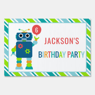 Cartel Fiesta de cumpleaños Robot para niños personalizad