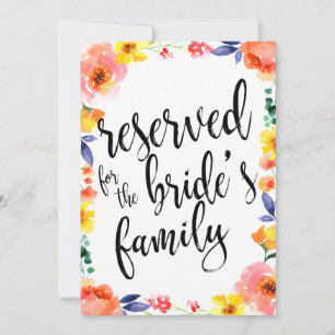 Cartel Floral Asequible Reservado Para La Familia 