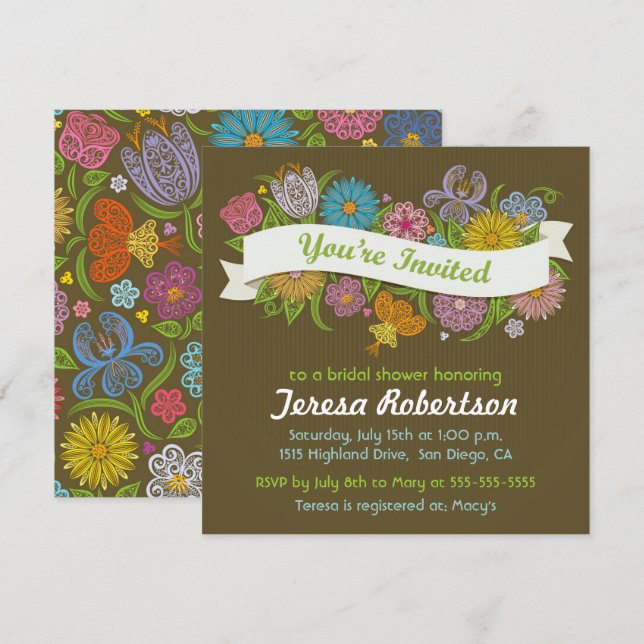 Cartel Floral Invitación a la ducha nupcial (Anverso / Reverso)