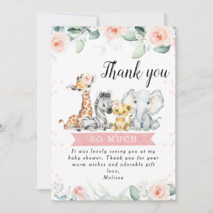 Cartel Floral Rosa Safari Babies Gracias Tarjeta