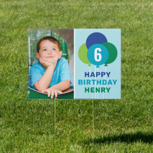 Cartel Globos de cumpleaños Blue Happy para foto de niño