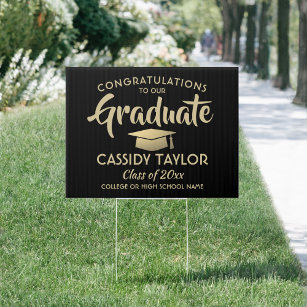 Cartel Graduación Felicitaciones Elegante yard negro y or