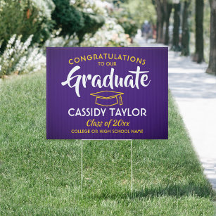 Cartel Graduación Felicitaciones Púrpura Oro Amarillo Ama
