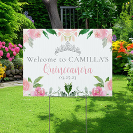 Cartel Moda Floral Rosa Quinceañera Tiara Fiesta Yard