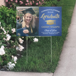 Cartel Photo Congrats Blue Gold and White Graduation Yard