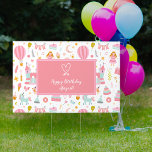 Cartel Pink Unicorn Party Pattern Girl Kid Happy Birthday<br><div class="desc">Add a cute custom touch to the birthday party of your little girl with this adorable pink party pattern outdoor yard sign. Banner has fun girly items like a unicorn, hot air balloon, doll, balloon, cake, and cupcake. Add a first name with the text Happy Birthday, monogram initial, and heart...</div>