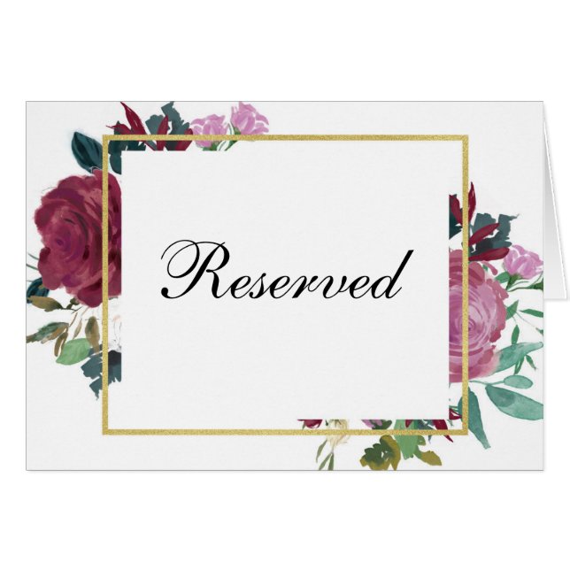 Cartel reservado de flores de Borgoña. Maroon boda (Anverso (Horizontal))