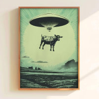 Cartel Retro de Ovni Abducción de Vaca Arte de Par