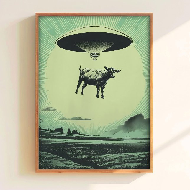 Cartel Retro de Ovni Abducción de Vaca Arte de Par (Subido por el creador)
