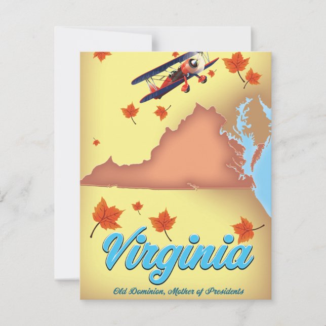 cartel retro de viaje mapa del estado de Virginia (Anverso)