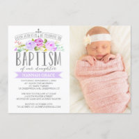 Cartel Rosa Baptismo púrpura Invitación a la foto