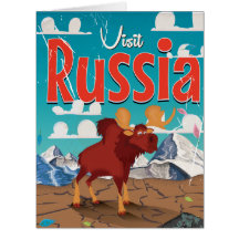 Cartel vintage de dibujos animados de visita a Rus
