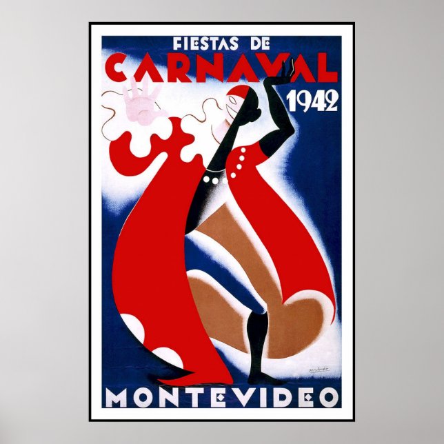 Cartel Vintage Impresión Montevideo Uruguay Fiesta (Frente)