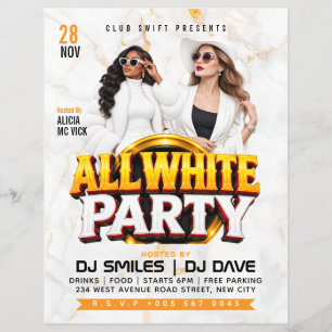 Cartel Volante Imprimible para Fiesta VIP Blanca e