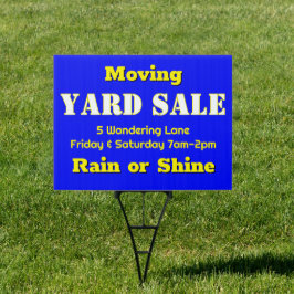 Cartel Yard Sale Azul Brillante de doble cara