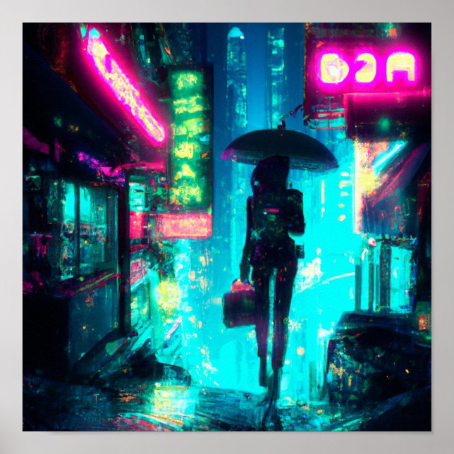 Carteles de neón en la noche del arte en el punk c (Frente)