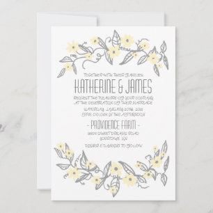 Carteles florales amarillos y grises Invitación a