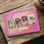 Cartera De 3 Hojas 4 Collage de fotos - Rayas retro - nombre chunky<br><div class="desc">Perfecto para un regalo de familia y amigo,  el diseño incluye 4 fotos y un lugar para agregar un nombre o texto en un tipo de letra chunky. Puede cambiar el color de fondo y agregar 4 fotos.</div>