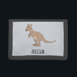 Cartera De 3 Hojas Australia neutral descubre canguro y nombra niños<br><div class="desc">Esta monedero infantil tierno y estriado presenta un canguro de doodle tierno dibujado a mano,  y tiene espacio para agregar el nombre de su hijo. Perfecto para cualquier amante de la vida salvaje de Australia!</div>