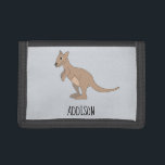 Cartera De 3 Hojas Australia neutral descubre canguro y nombra niños<br><div class="desc">Esta monedero infantil tierno y estriado presenta un canguro de doodle tierno dibujado a mano,  y tiene espacio para agregar el nombre de su hijo. Perfecto para cualquier amante de la vida salvaje de Australia!</div>