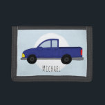 Cartera De 3 Hojas Camión azul para niños Personalizados<br><div class="desc">Este bonito diseño de monedero para niños presenta un personalizado de camioneta azul oscuro,  y puede ser personalizado con el nombre de su hijo. Perfecto para los amantes del chevy,  del coche o del jeep en un cumpleaños especial. Visita nuestra tienda para ver otros diseños lindos.</div>