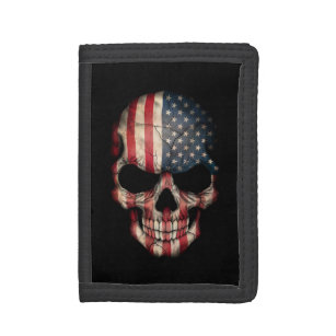 Cartera De 3 Hojas Cráneo de la bandera americana en negro
