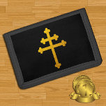 Cartera De 3 Hojas Cruz de Lorena de Oro en Negro / Cristiano<br><div class="desc">Billetera: Cruz de Lorena dorada en negro</div>