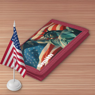 Cartera De 3 Hojas Estatua de la libertad con bandera estadounidense 