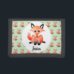 Cartera De 3 Hojas La primera billetera para niños de Fox, el Chica C<br><div class="desc">Este diseño infantil adorable presenta una criatura zorro del bosque de bosques de color agua sobre un fondo verde natural con un patrón zorro,  y tiene espacio para personalizar la cartera con el nombre de sus hijos. Una cartera perfecta para tu pequeña en su cumpleaños.</div>