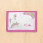 Cartera De 3 Hojas Magníficos Chicas de Rainbow Unicorn personalizado<br><div class="desc">Una monedero de unicornio adorable con estrellas y un arco iris. Personaliza con su nombre para hacer un regalo divertido para una niña.</div>