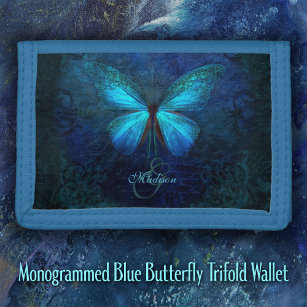 Cartera De 3 Hojas Mariposa azul monogramada