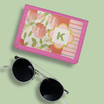 Cartera De 3 Hojas Monograma de teléfono coral floral<br><div class="desc">Esta cartera de tres pliegues florales y a rayas está lista para su monograma. diseño de dos patrones bonito femenina en tonos rosa suave y coral con acentos verde mudo. Simplemente edite su monograma en el botón "personalizar".</div>