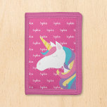 Cartera De 3 Hojas Nombre de niños personalizados de color rosa de un<br><div class="desc">Cute billetera personalizada chica unicorn con un tipo de letra de guión moderno. Puede elegir su tipo de letra o cambiar el color de fondo utilizando las herramientas de plantilla en línea.</div>