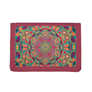 Cartera De 3 Hojas Patrón de Mandala Ornate-Kaleidoscope colorido