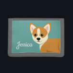 Cartera De 3 Hojas Perro de Corgi Corgi Personalizado<br><div class="desc">Adorable cartera personalizada corgi verde azulada.</div>