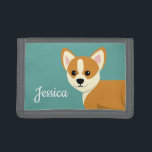 Cartera De 3 Hojas Perro de Corgi Corgi Personalizado<br><div class="desc">Adorable cartera personalizada corgi verde azulada.</div>