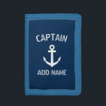 Cartera De 3 Hojas Personalizado náutico del ancla de los azules<br><div class="desc">El barco náutico de encargo del azul marino y blanco del ancla captain la cartera del dinero para los hombres. Accesorio personalizado con el logotipo del ancla de la nave. Accesorios marítimos para los entusiastas del marinero y de la navegación. Color adaptable. Regalo fresco de la fiesta del navidad, del...</div>