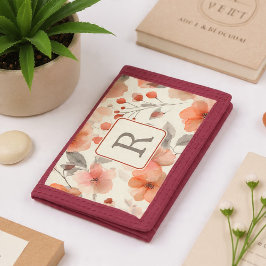 Cartera De 3 Hojas Pretty Flower Monogram Template Personalized