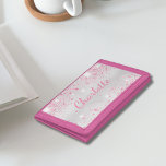 Cartera De 3 Hojas Purpurina de plata rosa polvo monograma nombre chi<br><div class="desc">Un elegante fondo metálico falso plateado. Decorada con polvo falso purpurina rosa. Personaliza y agrega tu nombre. El nombre se escribe con un guión de estilo con letras a mano.</div>